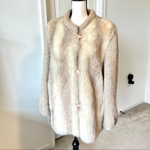 Vintage ALEUTIAN Dubrowsky And Joseph Faux Fur Coat With Boucle Sleeves—…